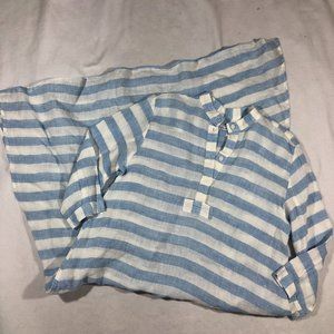 The Sleep Shirt Womens Small Full Length 100% Linen PJs Blue White Stripe $299